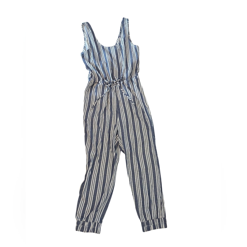DREW Navy and White Striped Jumpsuit